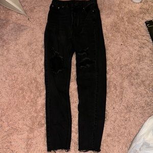 Shein Black Rip Straight Leg Jeans Size: 4